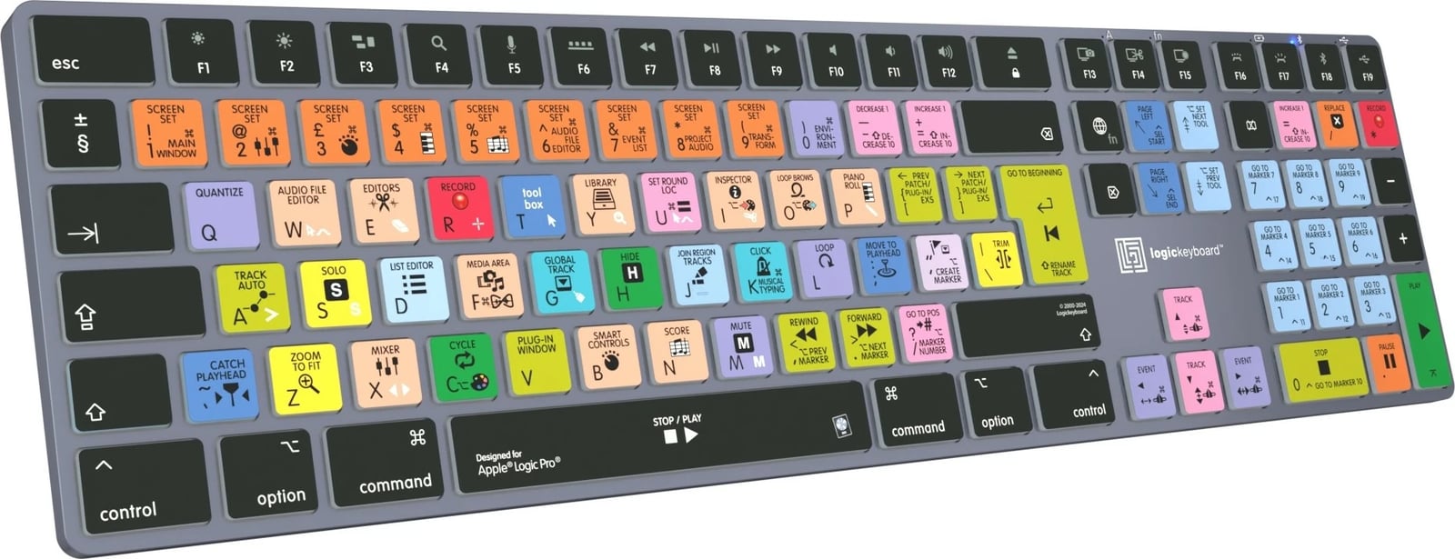 Kasë Logickeyboard LKB-LOGXP2-TM-UK, full-size, Bluetooth & me kabllo, QWERTY, ndriçim, gri titanium