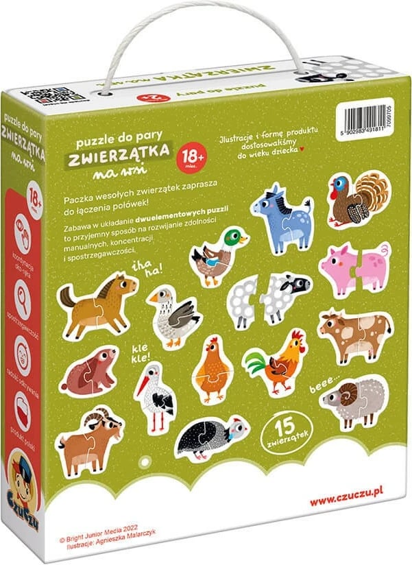 Puzzle për fëmijë CzuCzu 1811, Kafshët në fermë, 15 copë (30 elemente)