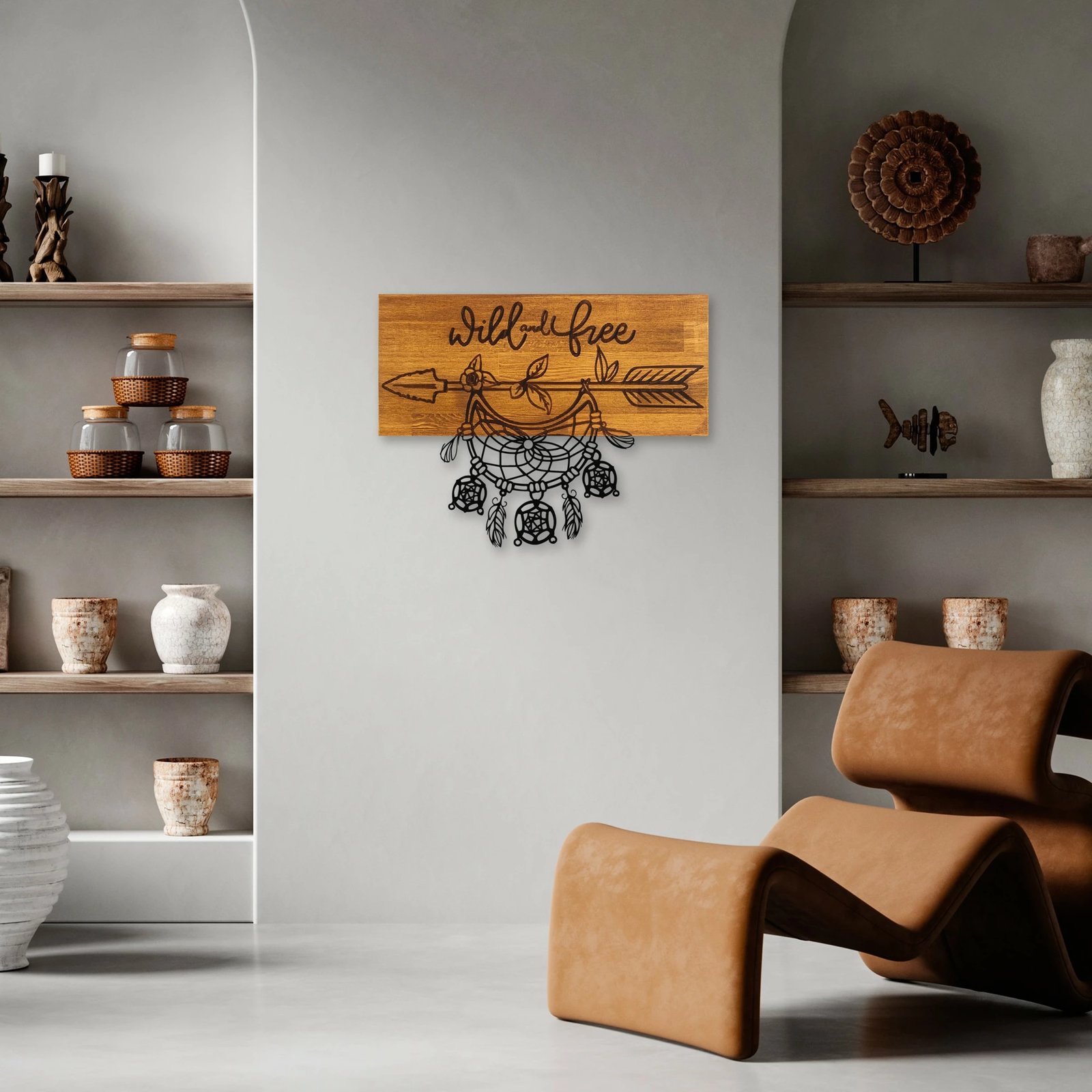 Aksesor dekorativ prej druri për mur, Wild and Free, ngjyrë arre dhe e zezë