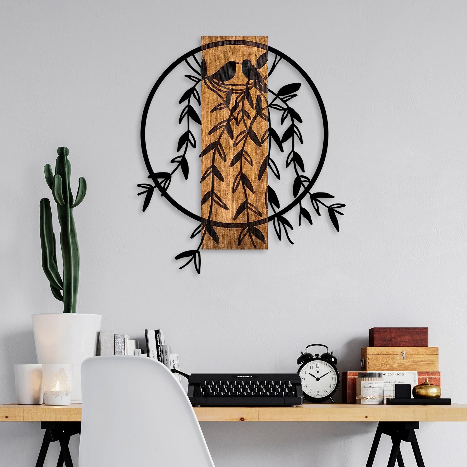 Aksesor dekorativ muri prej druri, Wallity, Fole zogjsh, ngjyrë arre/zezë, 56x56cm