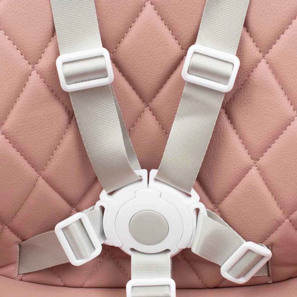 karrige ushqimi e lartë, Baby Mix, Freja, 2-në-1 e kthyeshme në karrige të ulët, tabaka dyshe e rregullueshme, këmbë druri, rrip 5-pikësh, rozë e zbehtë