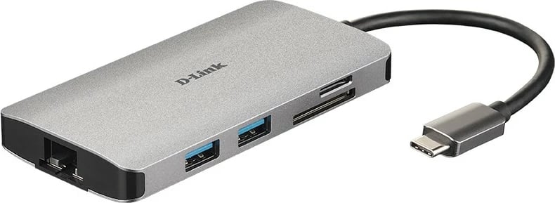 Hub USB-C D-Link DUB‑M810, 8‑në‑1, HDMI/Ethernet/Card Reader/Power Delivery, Alumin, Argjendtë