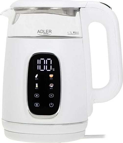 Çajnik elektrik Adler AD 1305ws, 1.7L, i bardhë/argjendtë