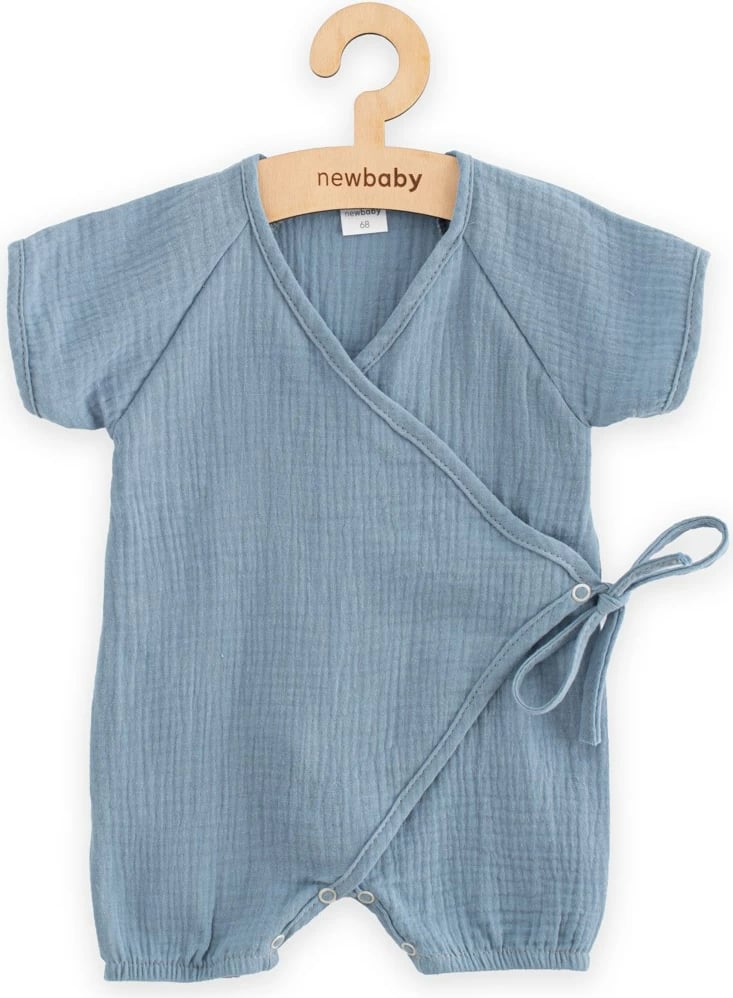 Kombinezon veror muslin, NEW BABY, 100% pambuk, me mëngë të shkurtra, lidhje anësore me kopsa, madhësi 74 (6-9m), blu