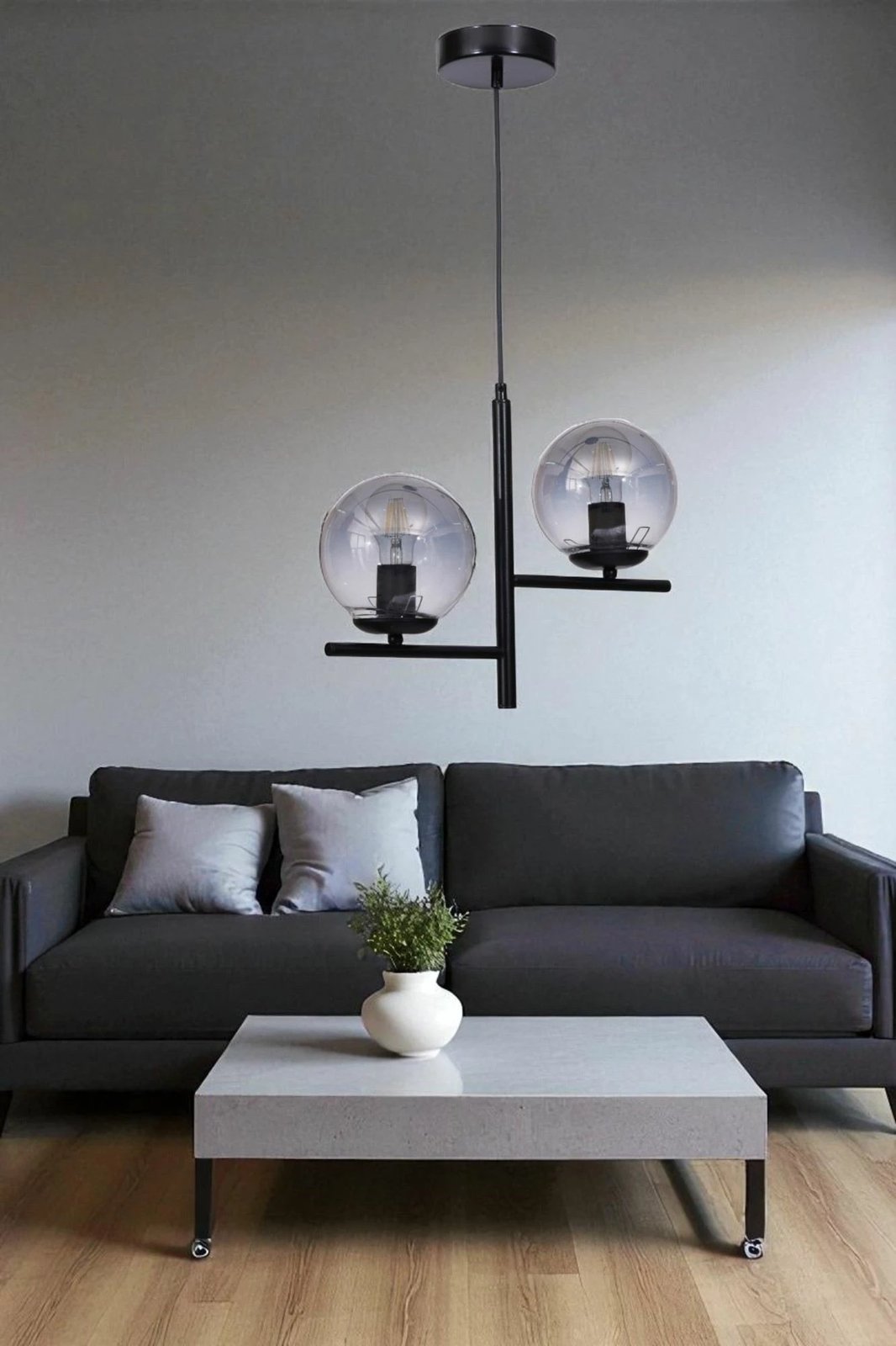 Llambë tavani Opviq, 9008-3, metal dhe xham, ngjyrë gri dhe e zezë