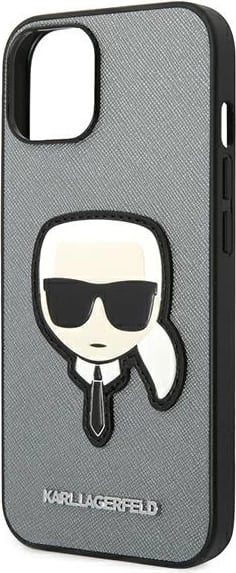 Mbështjellës Karl Lagerfeld KLHCP14MSAPKHG për iPhone 14 Plus 6.7", hardcase, Saffiano Karl's Head Patch, argjendtë