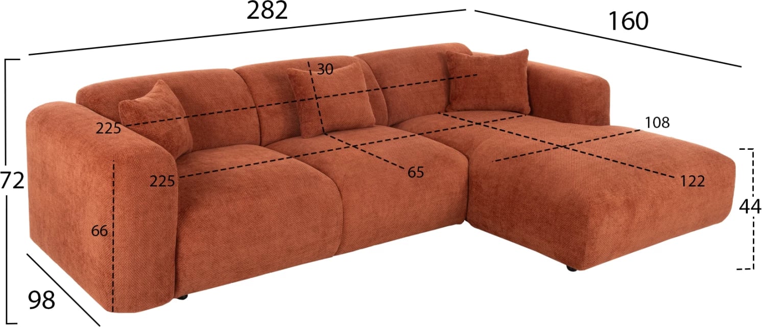 Divan qoshe BRICKEN FH3275.03R ngjyrë tulle 110-282x98-160x72H cm
