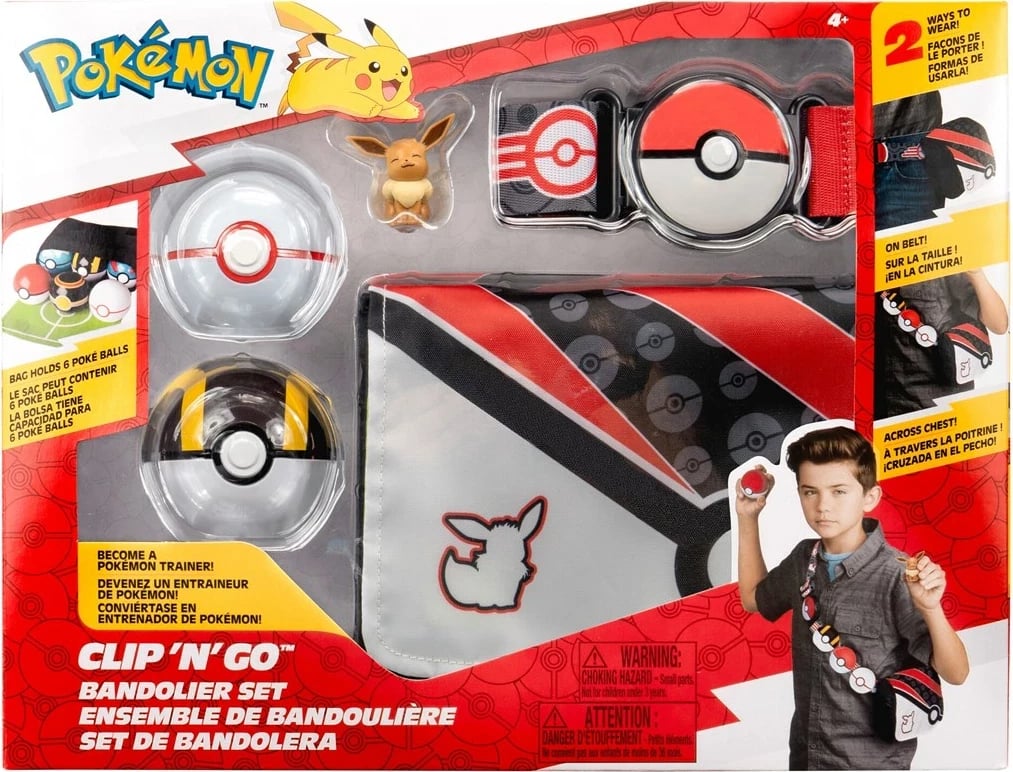 Set bandolierë Pokemon Jazwares PKW3650, me figurë Eevee dhe Pokeball, Seria 5