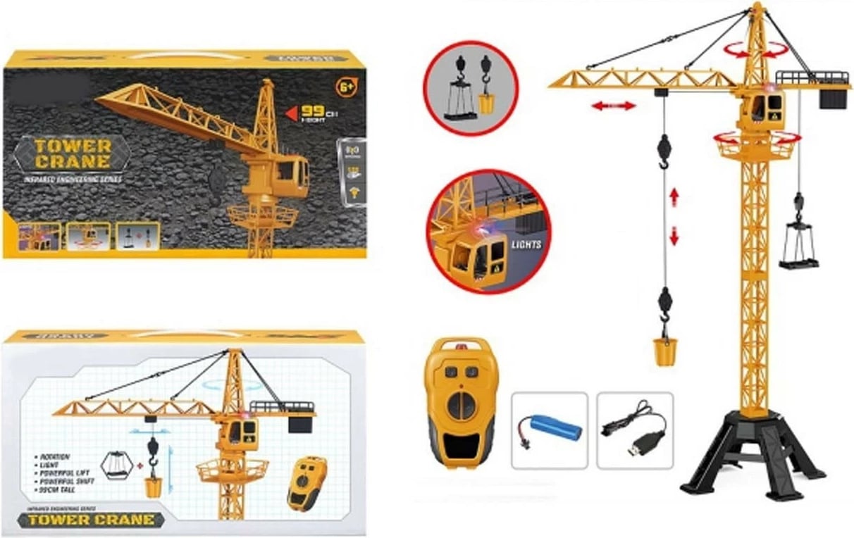 Vinç me telekomandë, Madej, 013211, 99 cm, IR, drita LED, bateri e rikarikueshme, set për montim, verdhë/zezë