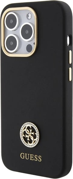 Mbështjellës Guess Silicone Logo Strass 4G për iPhone 15 Pro Max, zi