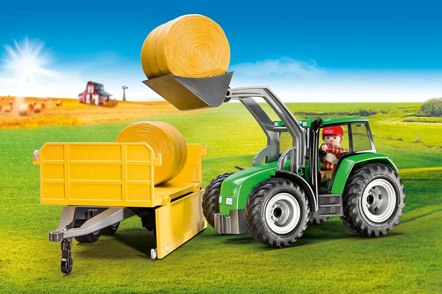 Set lodrash Playmobil Country 9317, traktor me rimorkio dhe figurina
