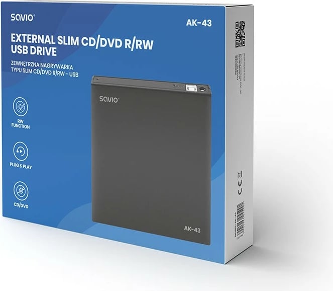 Nagjikuese e jashtme CD/DVD Savio AK-43, USB, Slim, e zezë