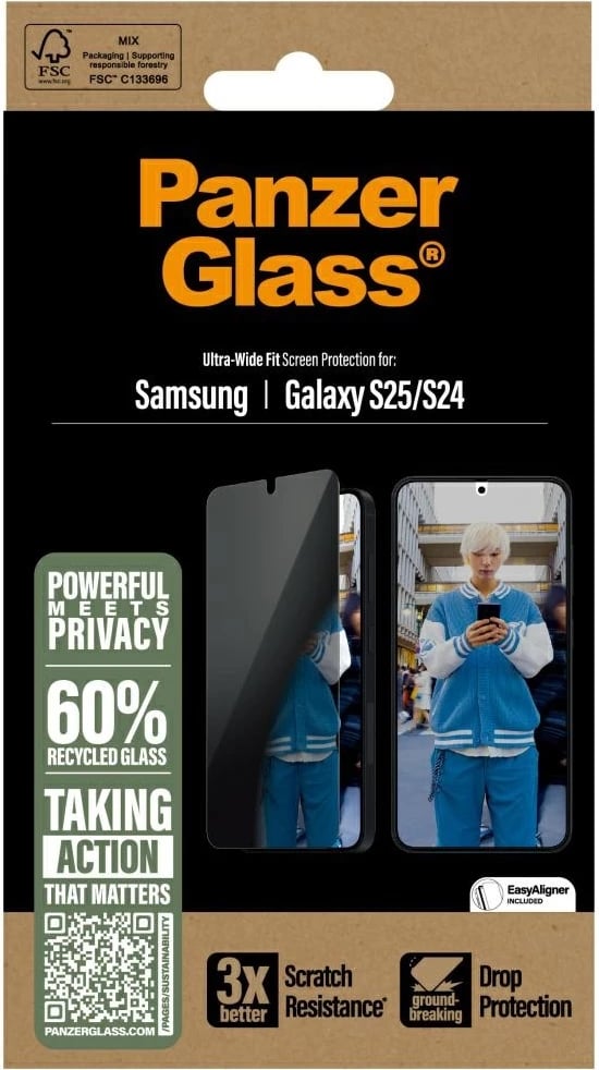 Xham mbrojtës PanzerGlass Ultra-Wide Fit Privacy për Samsung Galaxy S25