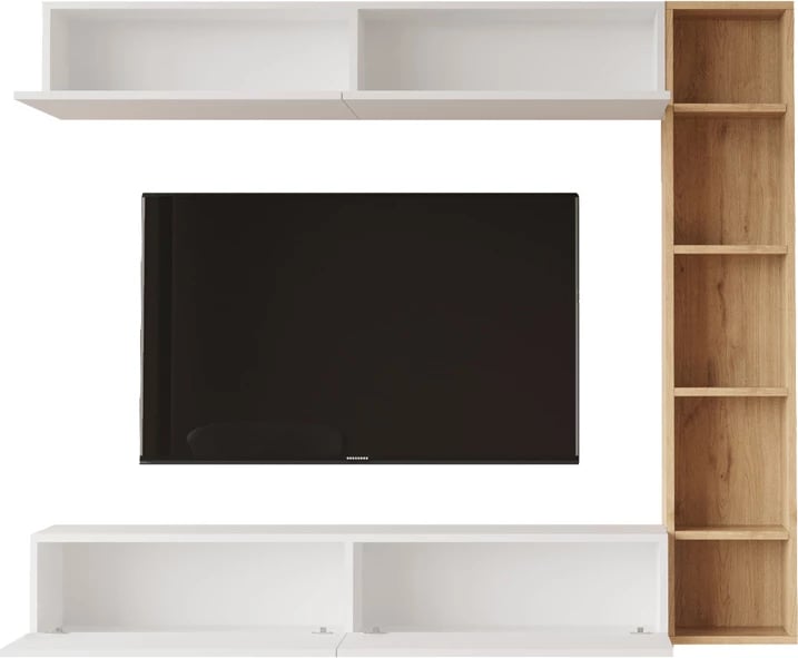 Set për dhomë ndeje i montuar në mur, ngjyrë natyrale-bardhë,, 169.10x25.8x143.5cm