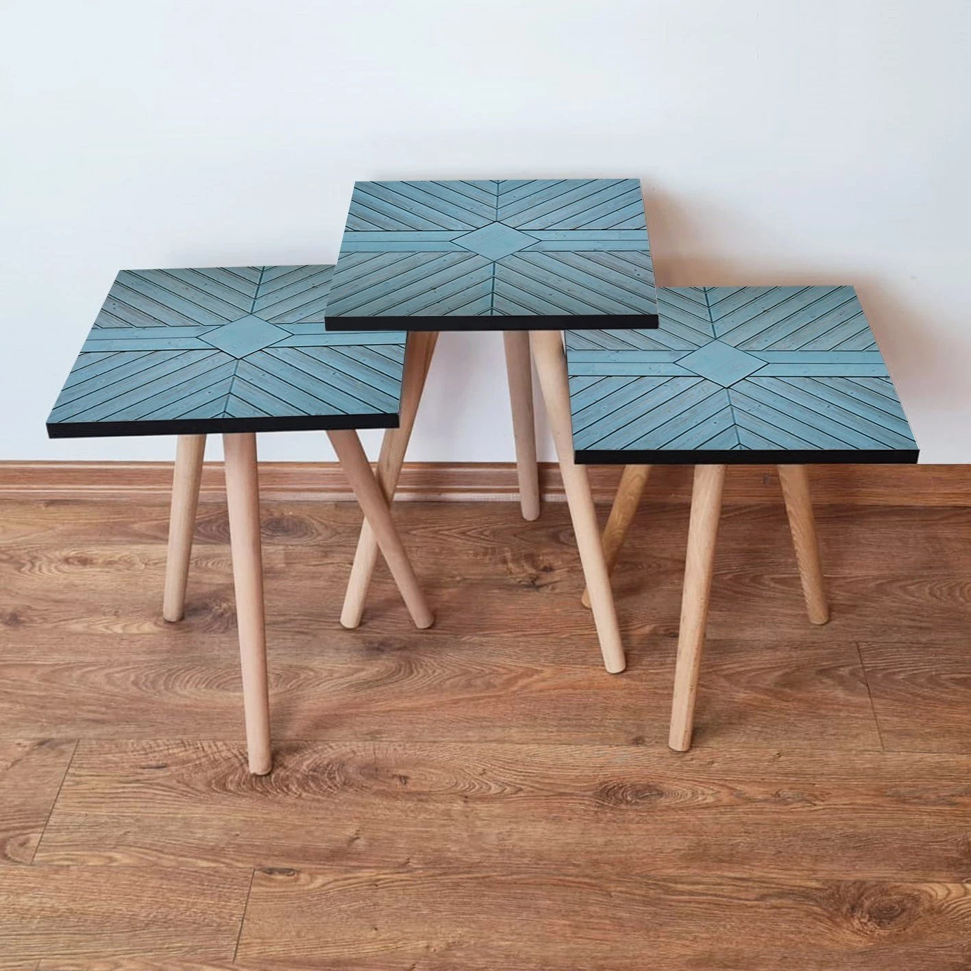 Set tavolinash ndihmëse, tre copë, ngjyrë kaltër, Skye Decor, 3Shp362