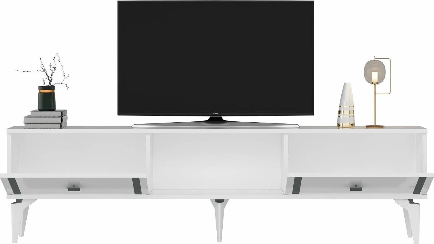 Komodë TV Skye Decor, e bardhë, argjend