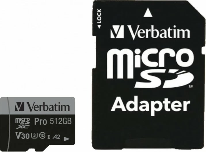 Kartelë Micro SDXC Verbatim Pro U3 512GB, e zezë