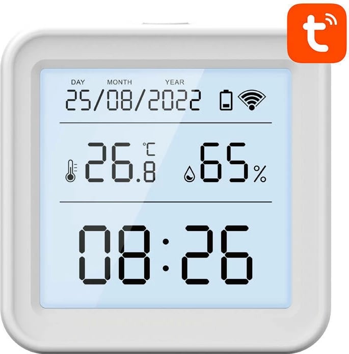 Sensor temperature dhe lagështie smart Gosund S6 me ekran LCD, Wi-Fi, i bardhë