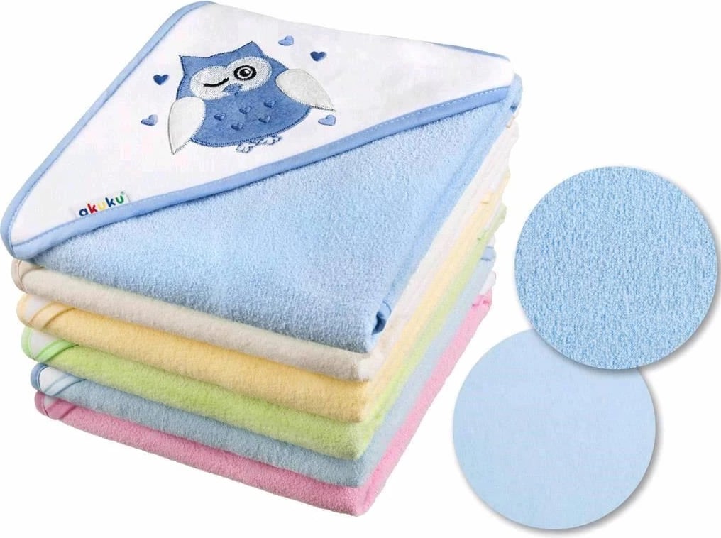 Peshqir bebe me kapuç, Akuku, 100x100 cm, motiv arush, bej