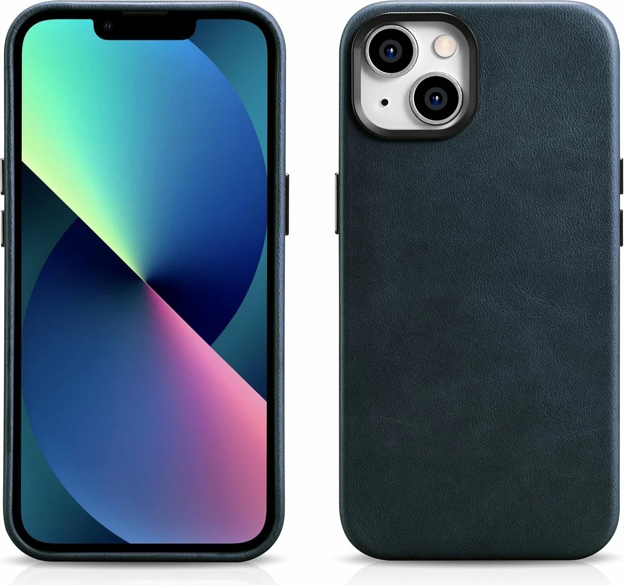 Mbështjellës lëkure iCarer Oil Wax Premium për iPhone 14 Plus me MagSafe, Kaltër e errët