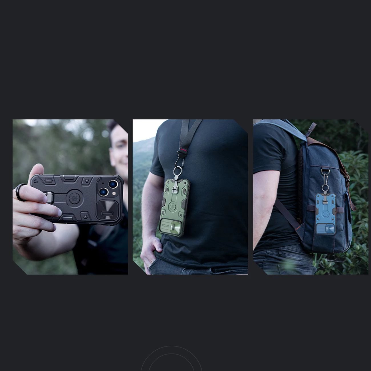 Mbështjellës Nillkin CamShield Armor Pro për iPhone 14 Plus, me kapak kamere, mbajtëse gishti dhe stand, Blu