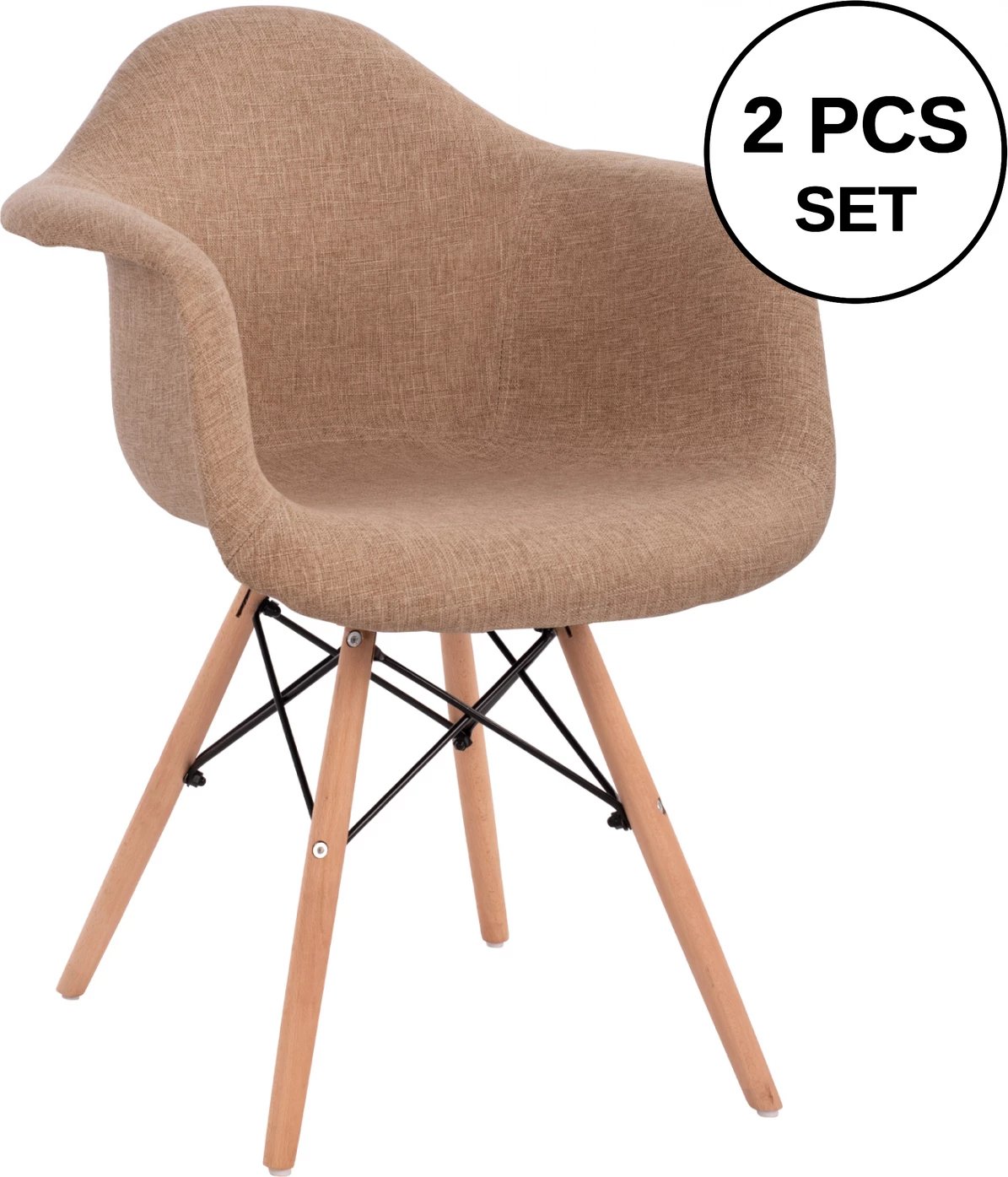 Karrige me krahë, këmbë druri dhe pëlhurë bezhë Mirto FH005.63, 63x57x81 cm, set prej 2 copë