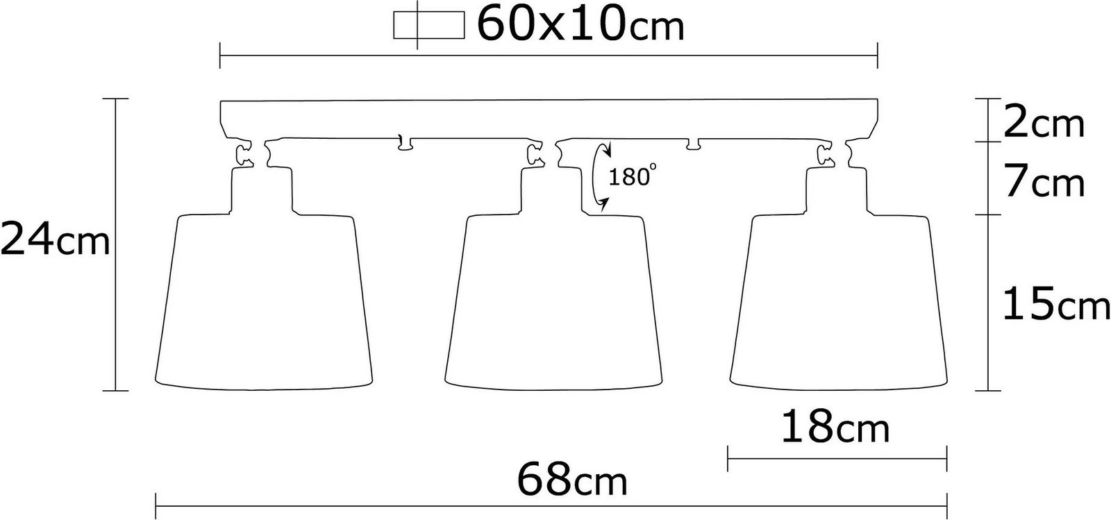 Llambë tavani Opviq, Kemer - N-267, e zezë, 68x24cm