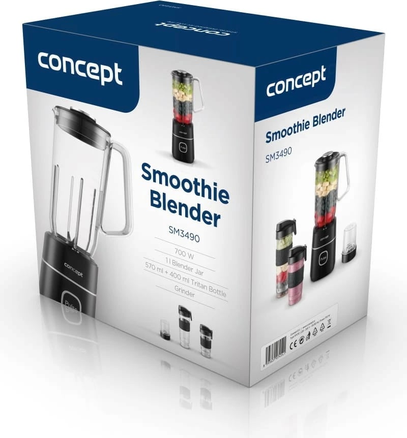 Blender, Concept SM3490, 700 W, Tritan 1 L + 570 ml + 400 ml, mulli për erëza, e zezë