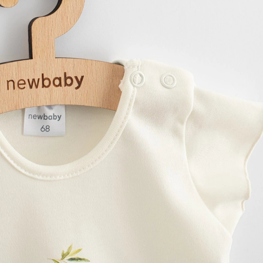 Fustan bebe, New Baby, Olives, pambuk organik, me mëngë të shkurtra, madhësia 56 (0-3m), bezhë
