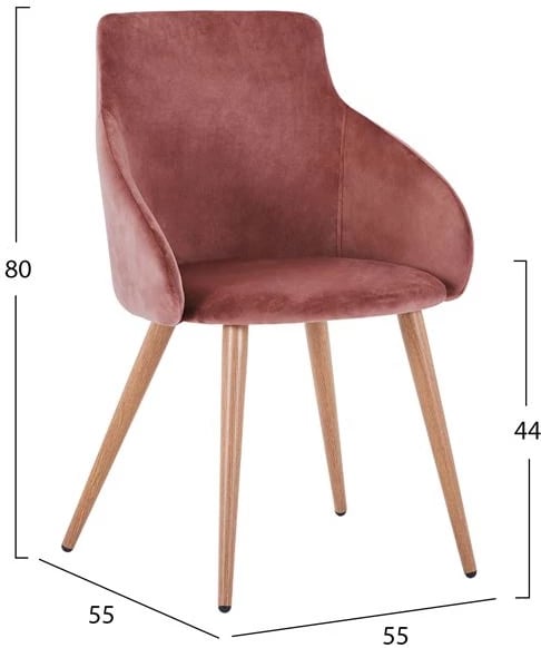 Karrige IVY kadife rozë e zbehtë me këmbë metalike FH8546.02 55x55x80Y cm., set prej 2 copë