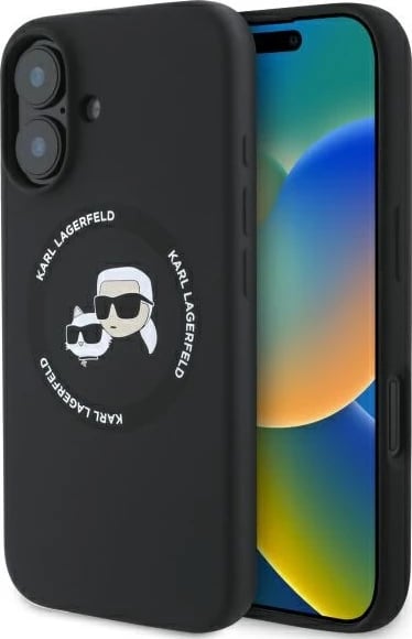 Mbështjellës Karl Lagerfeld KLHMP16SSKCHTCK për iPhone 16 6.1", silikon, MagSafe, zi