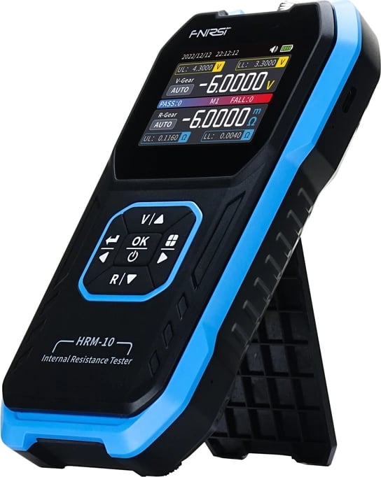 Matës rezistence të brendshme baterish, FNIRSI HRM-10, 0–±100V DC, 0–200 Ω, ekran TFT, bateri 1000mAh, USB-C
