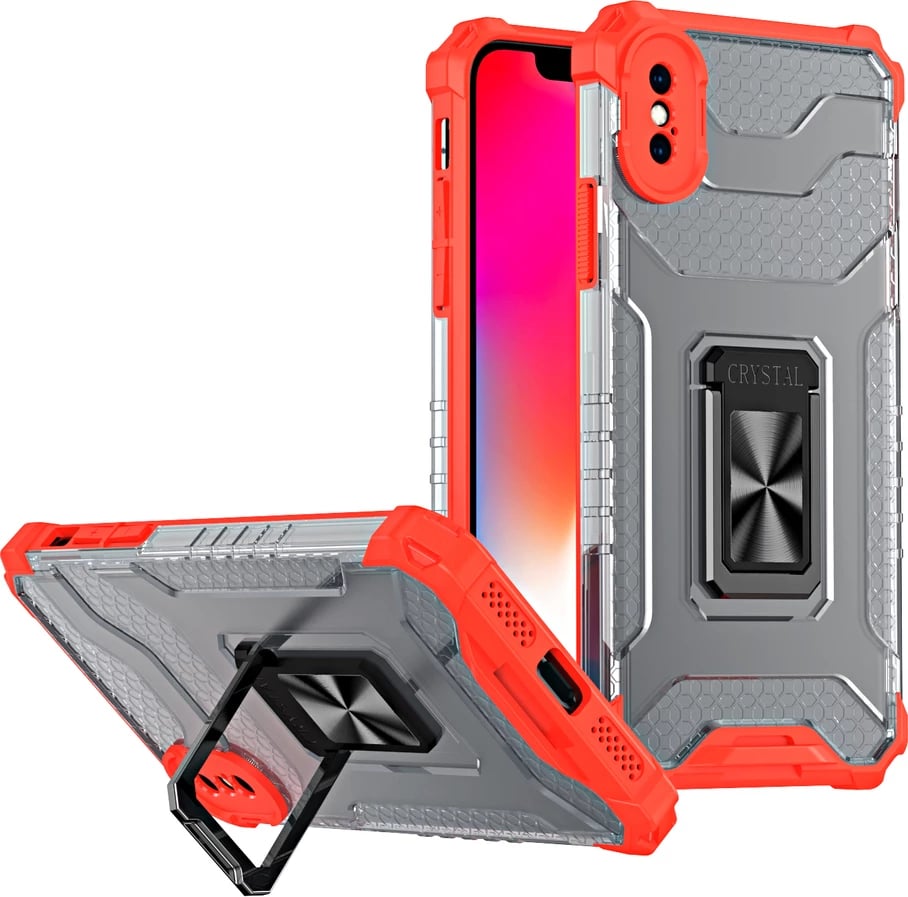 Mbështjellës Hurtel Crystal Ring Case me mbajtëse, për iPhone XS Max, Kuqe