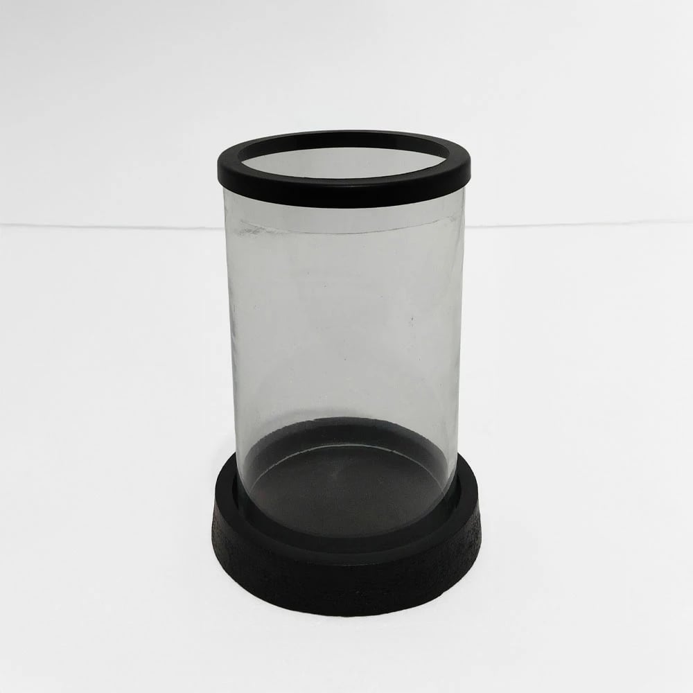 Mbajtës qirinjsh TITUL, alumin i zi, xham transparent, 16x16x22 cm