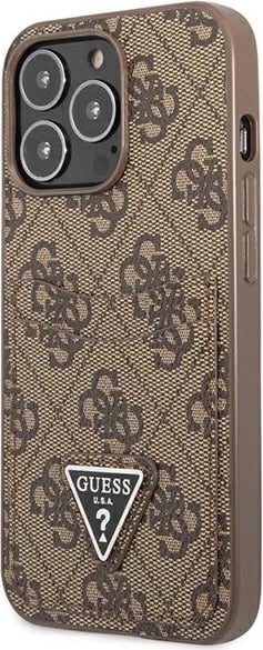 Mbështjellës Guess 4G Triangle Logo me xhepa për karta, për iPhone 13/13 Pro, Kafe
