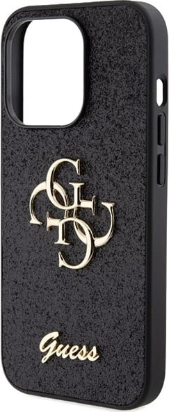 Mbështjellës Guess Glitter Script Big 4G për iPhone 15 Pro, i zi