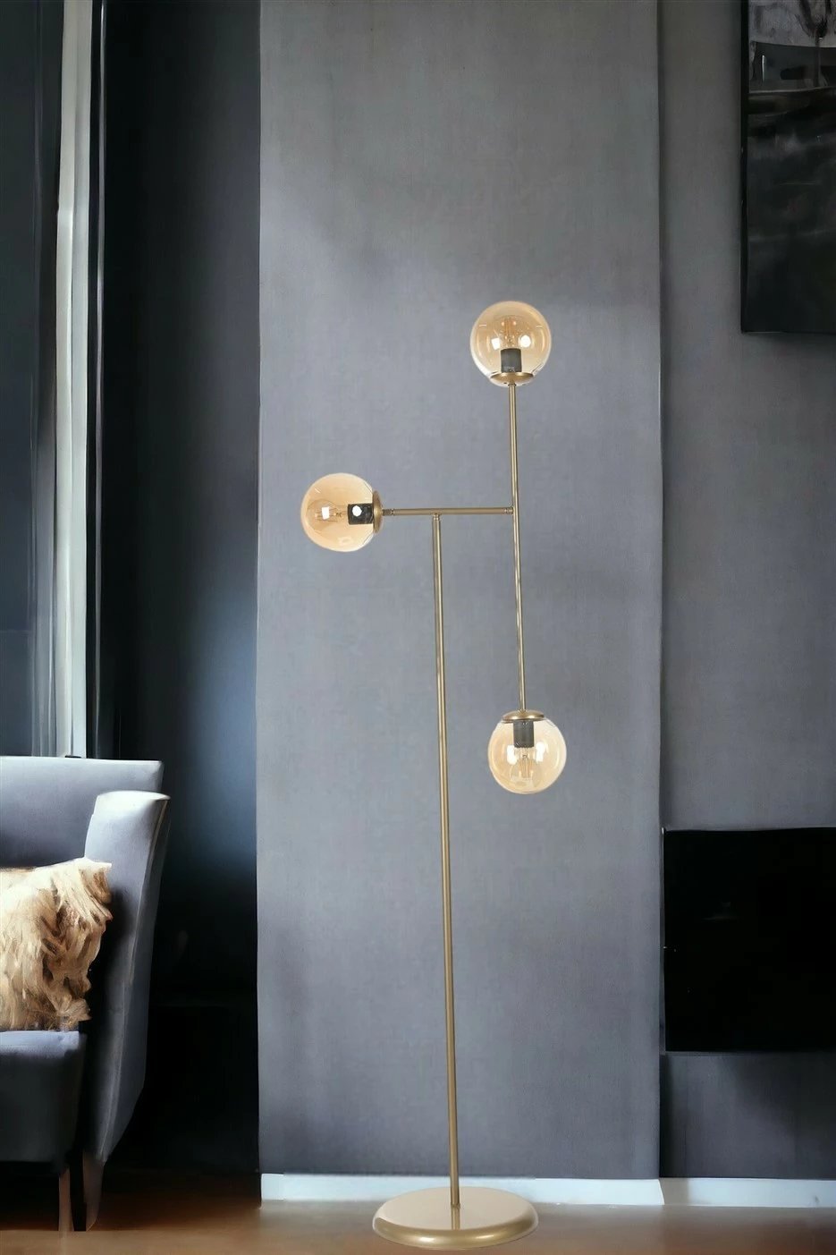 Llambë dyshemeje Opviq, 8821-1, metal dhe qelq, ngjyrë amber dhe ari