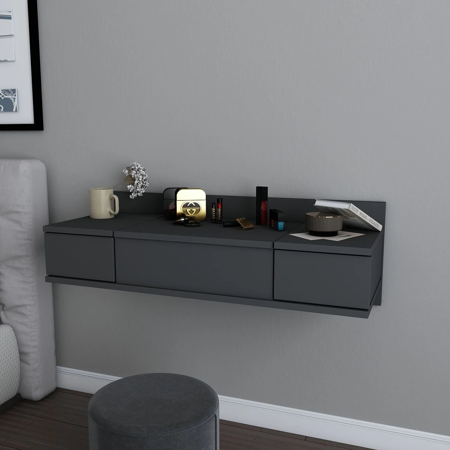 Tavolinë grimi, ngjyrë antracit, Skye Decor, Zenn