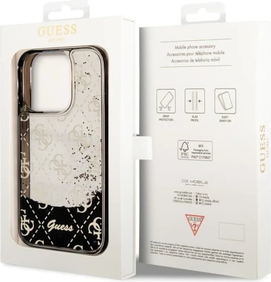 Mbështjellës Guess GUHCP14LLC4PSGK për iPhone 14 Pro 6.1", Liquid Glitter 4G, i zi