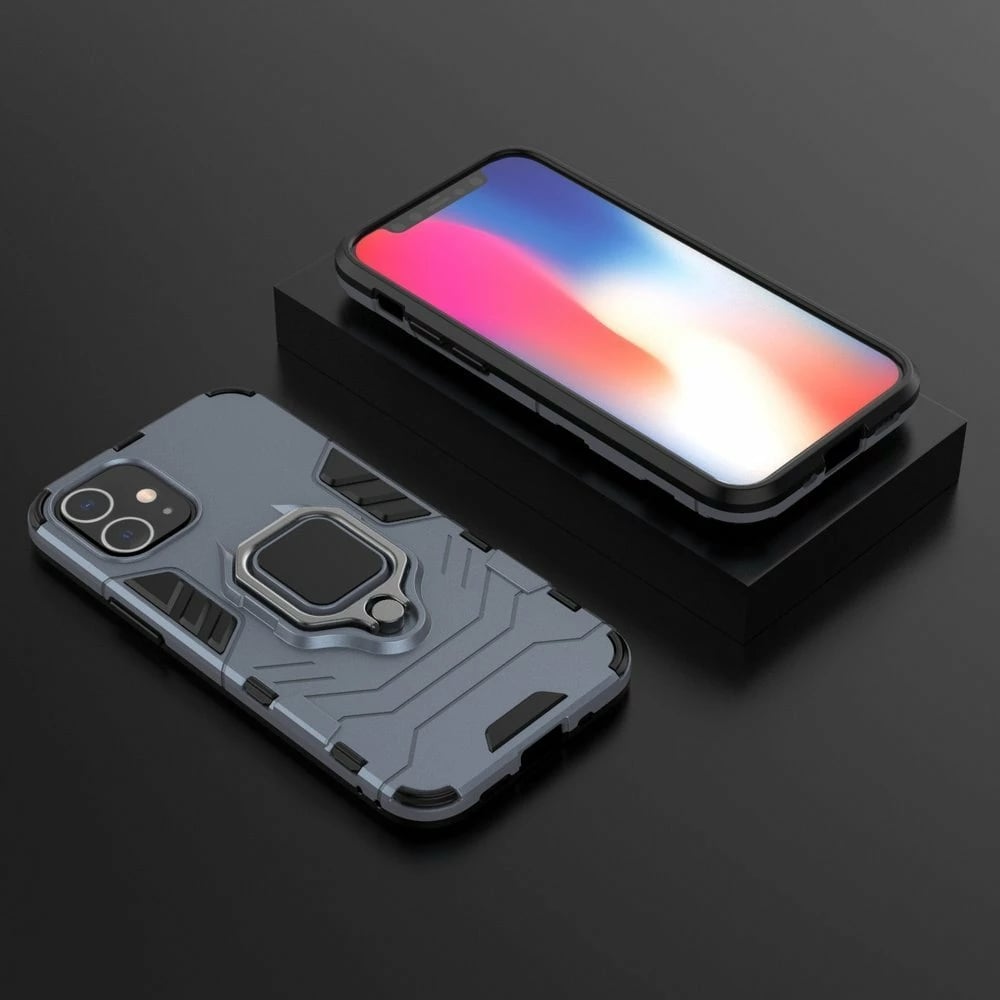 Mbështjellës Hurtel Ring Armor për iPhone 12 mini, me mbajtëse gishti dhe këmbë, Blu