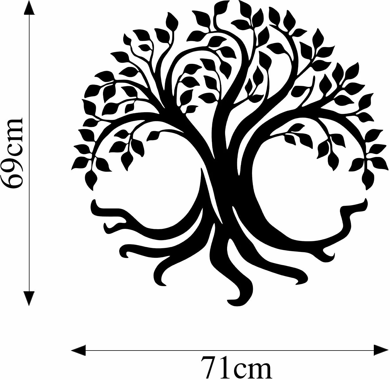 Aksesor dekorativ muri prej metali, pemë e jetës, ngjyrë e zezë, 71x69cm