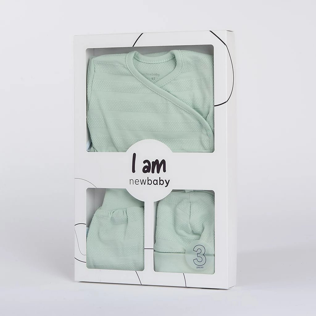 set bebesh, NEW BABY I AM, 100% pambuk, madhësi 62 (3-6 muaj), mint, set 3 pjesë