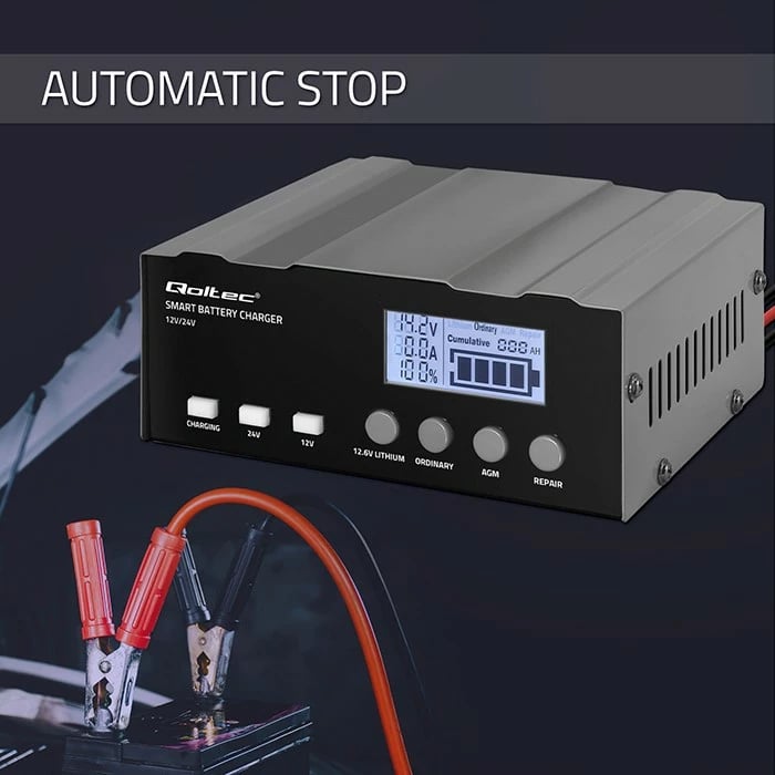 Karikues inteligjent baterie Qoltec 52491, 12V/12.6V/24V, funksion riparimi, LCD, i zi Karikues inteligjent baterie Qoltec 52491, 12V/12.6V/24V, funksion riparimi, LCD, i zi