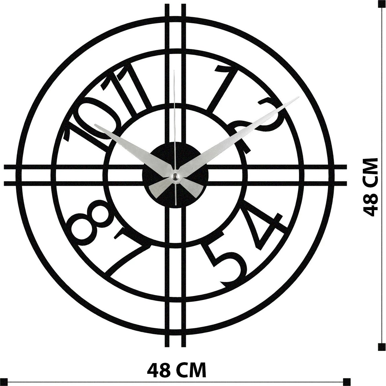 Orë muri dekorative prej metali, Wallity Enzoclock - S010, e zezë, 48x48cm