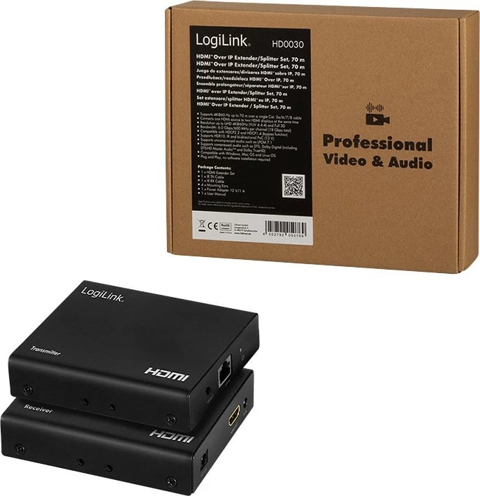 HDMI Extender/Splitter LogiLink set 1x2 porta, 70m, i zi