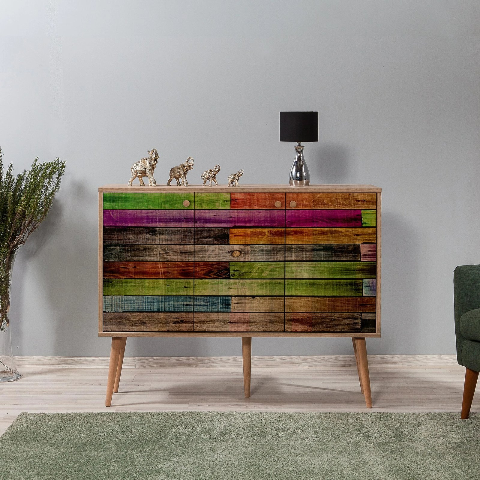 Konsolë Hanah Home, Mega - 726, ngjyrë lisi Sonoma, model me shirita