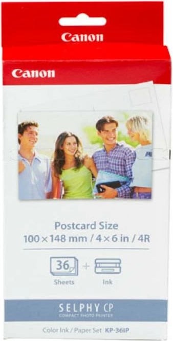Letër fotografike me kasetë boje Canon KP-36IP 10x15 cm, bardhë, set 36 foto