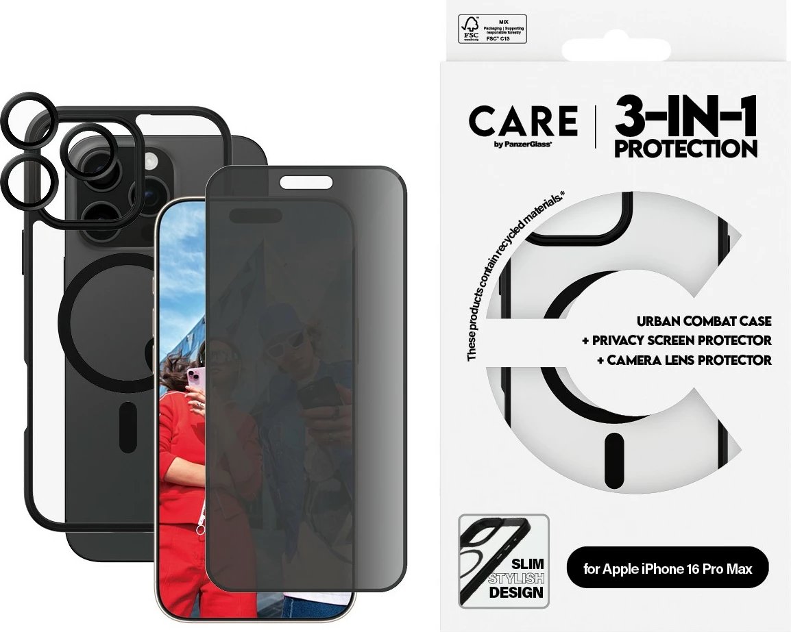 Mbështjellës PanzerGlass CARE Flagship 3-in-1 për iPhone 16 Pro Max, transparent