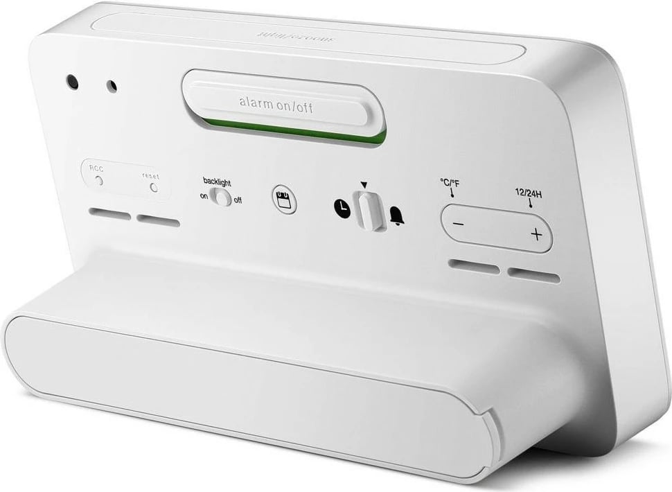 Alarm digjital Braun BC10, ekran LCD, termometër, orar 12/24h, bardhë Alarm digjital Braun BC10, ekran LCD, termometër, orar 12/24h, bardhë