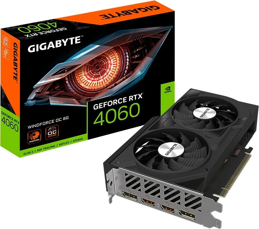 Kartelë grafike Gigabyte GeForce RTX 4060, WINDFORCE OC 8G – 8GB – GDDR6 – 128-bit